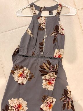 Floral Halter Maxi Dress in Slate Gray